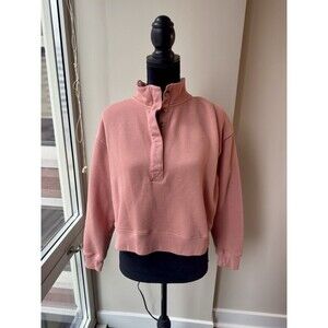 American Eagle Pink Button Mock Neck Short Sweater Size Medium